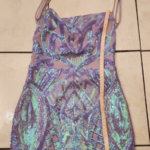 Lucy In The Sky Purple and Green Sequin Dress